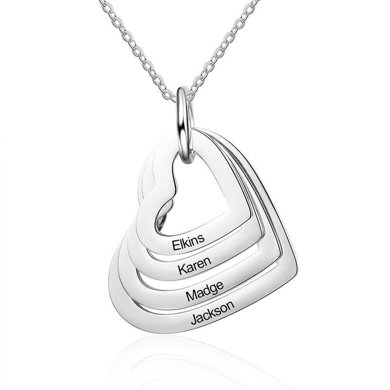 personalized necklace with 4 engraved heart-shaped pendant silver