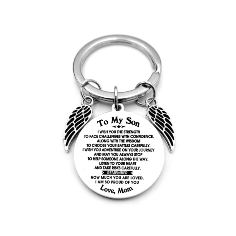 dad / mom "to my son" round inspirational keychain with angel wings 6