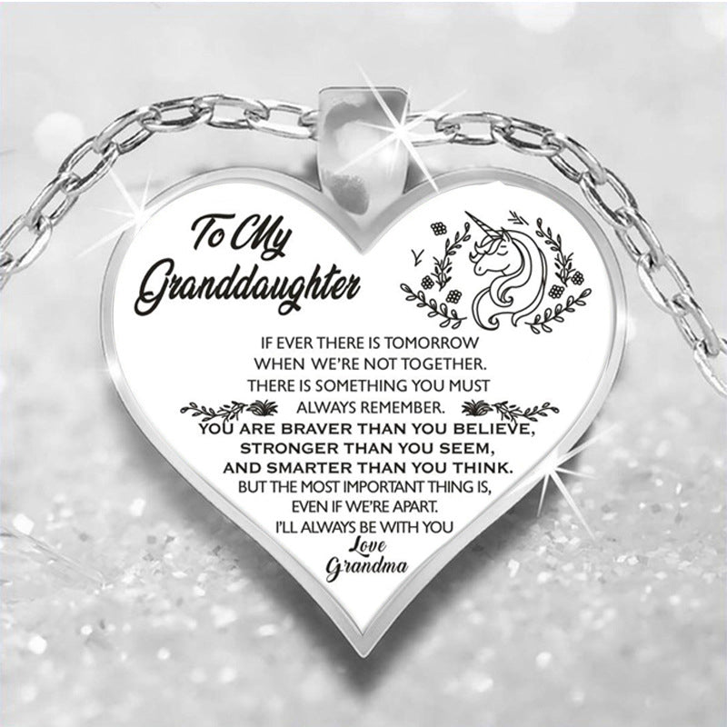 grandparent "to my granddaughter" cute unicorn heart-shaped inspirational necklace to granddaughter fr. grandma