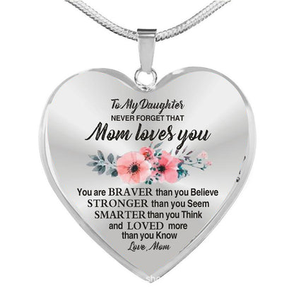 dad/mom "to my daughter" flower décor heart-shaped inspirational necklace silver from mom