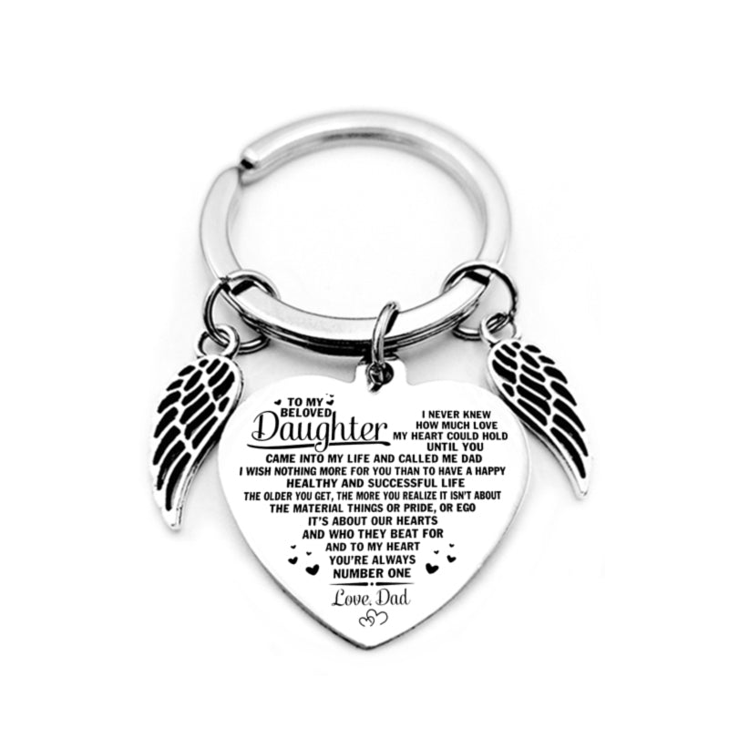 dad/mom "to my daughter" heart-shaped inspirational keychain with angel wings 5