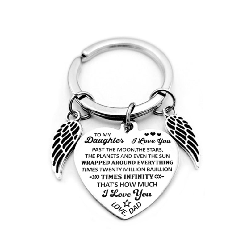 dad/mom "to my daughter" heart-shaped inspirational keychain with angel wings 9