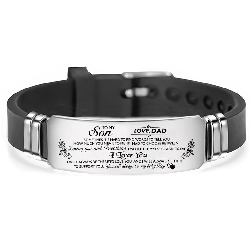 "to my son" adjustable silicone stainless steel inspirational bracelet