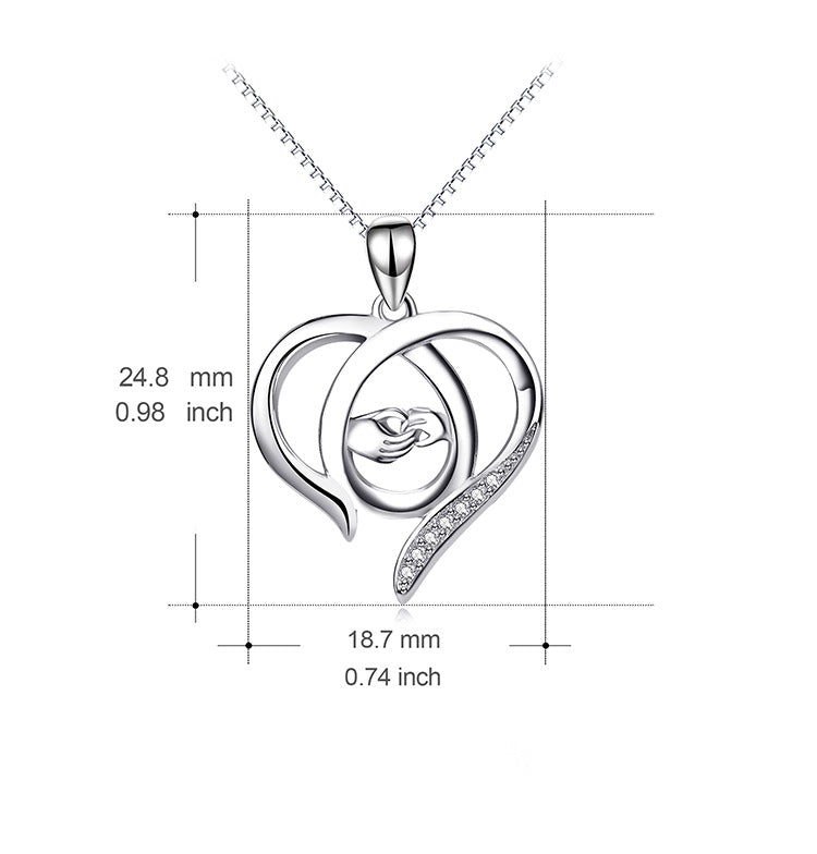 YFN S925 Mother and Child Hands Eternal Love Heart Pendant Necklace, Gift for Her, Gift for Girlfriend, girl, gift for lover, wife, Gift for Women, Gift for Mother, Mom, Mum, Valentine’s Day, Mother’s Day, Birthday, anniversary, graduation day