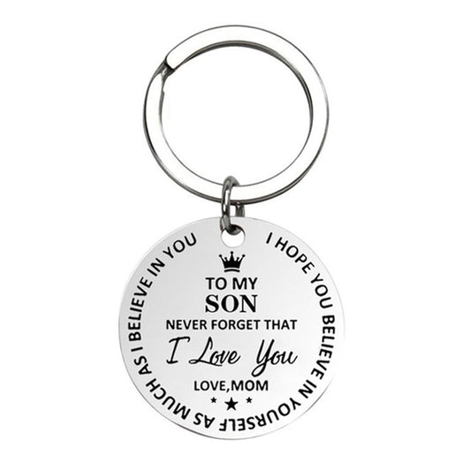 dad/mom "to my son" round stainless steel pendant keychain from mom