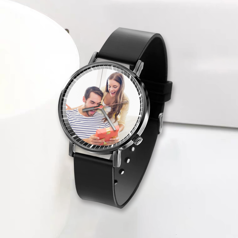 custom black plastic band quartz watch (gift box available)
