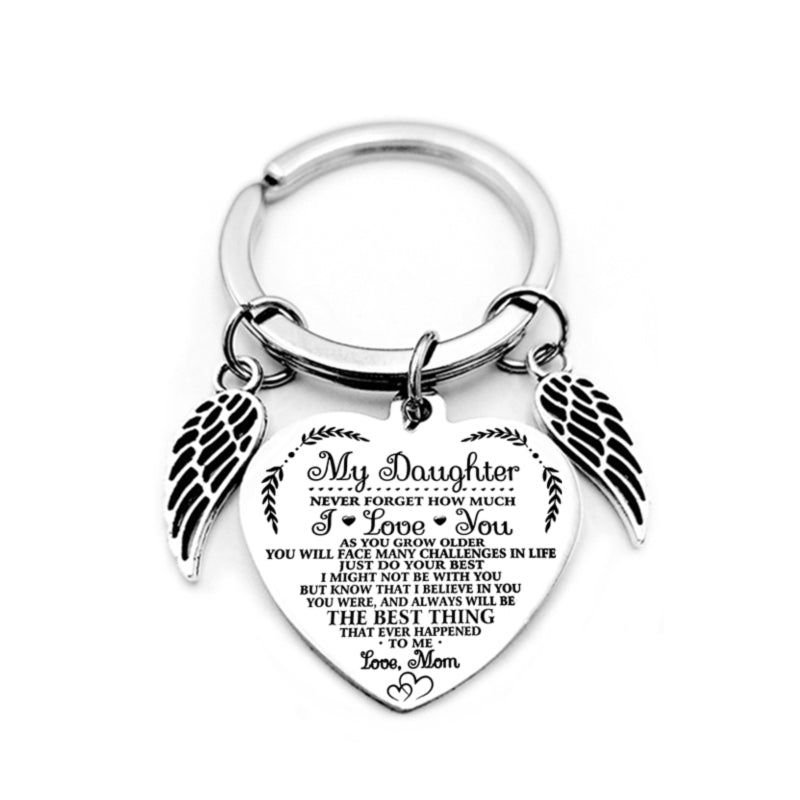 dad/mom "to my daughter" heart-shaped inspirational keychain with angel wings 12