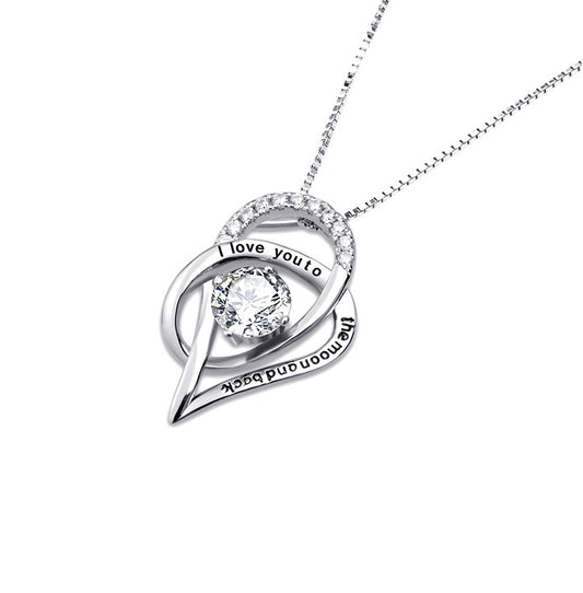 YFN S925 "I Love You To The Moon and Back" Love Heart Cubic Zirconia Pendant Necklace, Gift for Her, Gift for Girlfriend, girl, gift for lover, wife, Gift for Women, Gift for Mother, Mom, Mum, Valentine’s Day, Mother’s Day, Birthday, anniversary, graduation day
