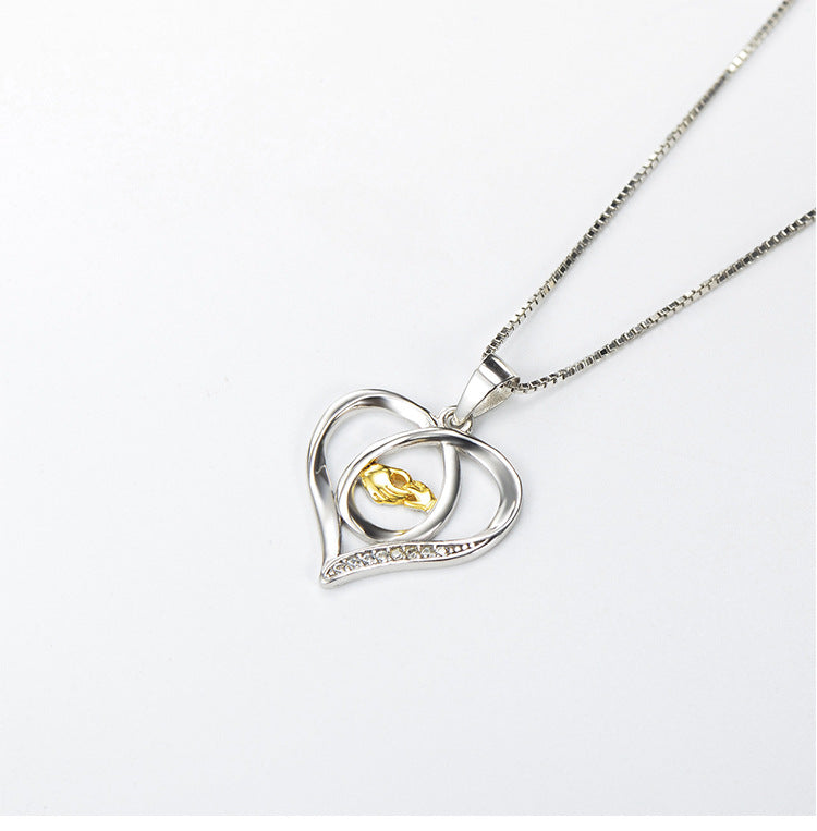 YFN S925 Mother and Child Hands Eternal Love Heart Pendant Necklace, Gift for Her, Gift for Girlfriend, girl, gift for lover, wife, Gift for Women, Gift for Mother, Mom, Mum, Valentine’s Day, Mother’s Day, Birthday, anniversary, graduation day
