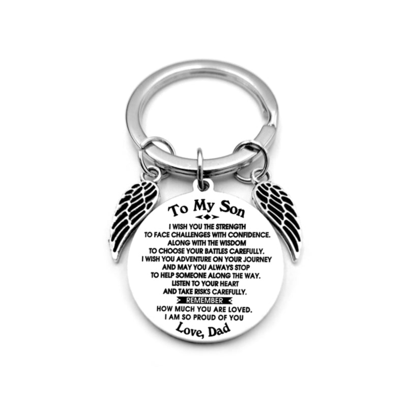 dad / mom "to my son" round inspirational keychain with angel wings 5