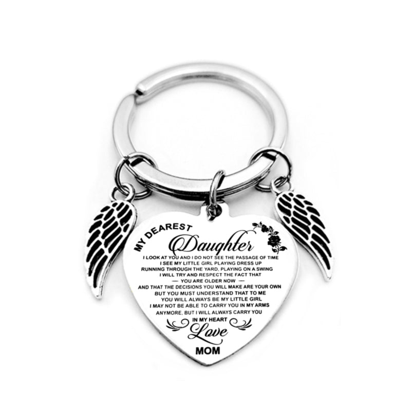 dad/mom "to my daughter" heart-shaped inspirational keychain with angel wings 2