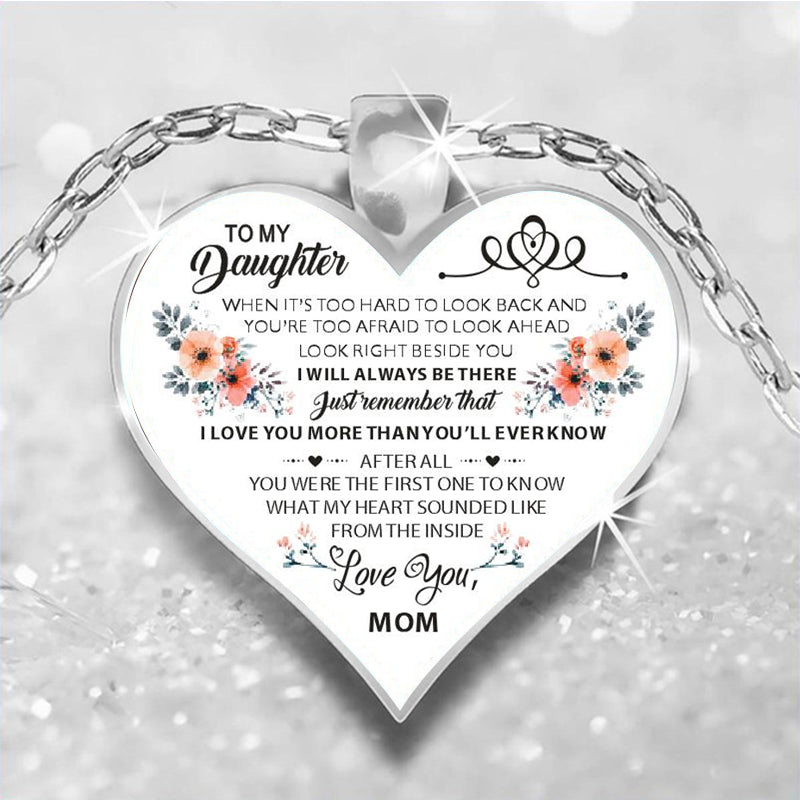 dad/mom to daughter flower décor heart-shape inspirational necklace 4 from mom with pink flowers