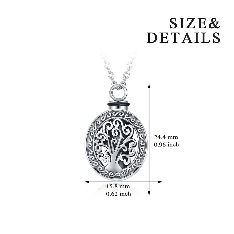 YFN S925 Urn Tree of Life Oval Necklace Cremation Jewelry for Ashes / Perfume Memorial Pendant for Pet Ashes Keepsake Hair Memorial Pendant, stay with me forever, memorial necklace