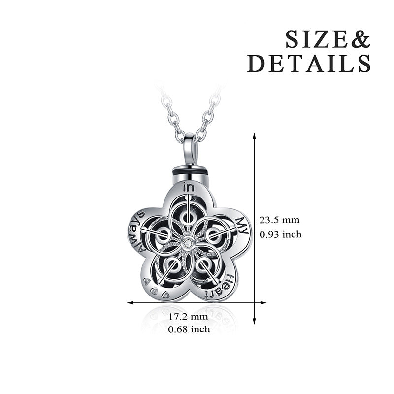 YFN S925 Hibiscus Urn Necklace Flower-Shape Cremation Jewelry Always In My Heart Memorial Pendant, for Pet Ashes Keepsake Hair Memorial Pendant, stay with me forever, memorial necklace