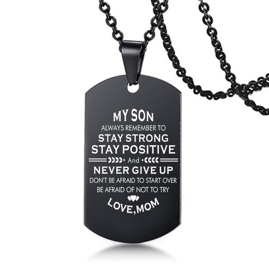 dad/mom "to my son" stainless steel rectangular inspirational necklace 8