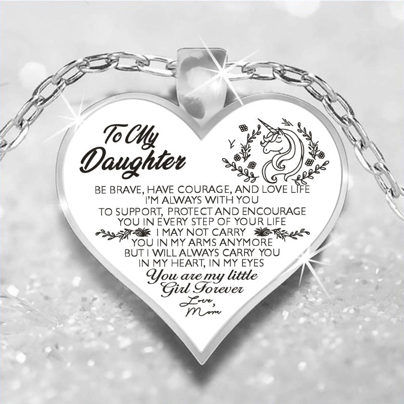 dad/mom "to my daughter" cute unicorn heart-shaped inspirational necklace to daughter fr. mom "my little girl"