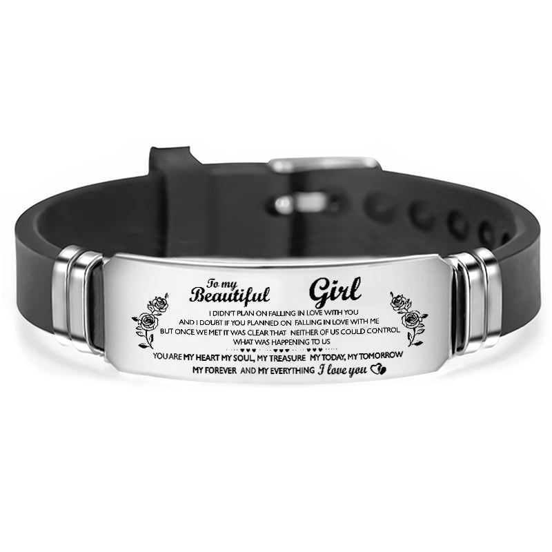 "to fiancée/my girl/girlfriend" adjustable silicone stainless steel inspirational bracelet, birthday, valentine's day, anniversary