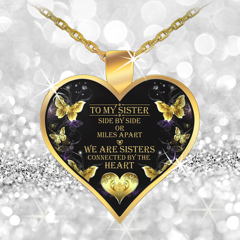 gold butterfly "to my sister" heart pendant inspirational necklace gold