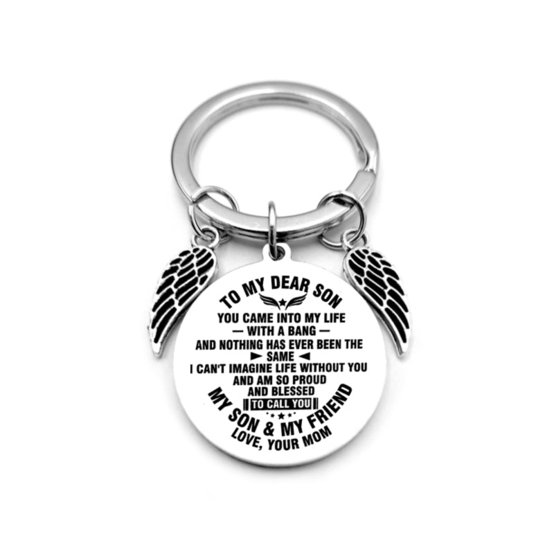 dad / mom "to my son" round inspirational keychain with angel wings 33