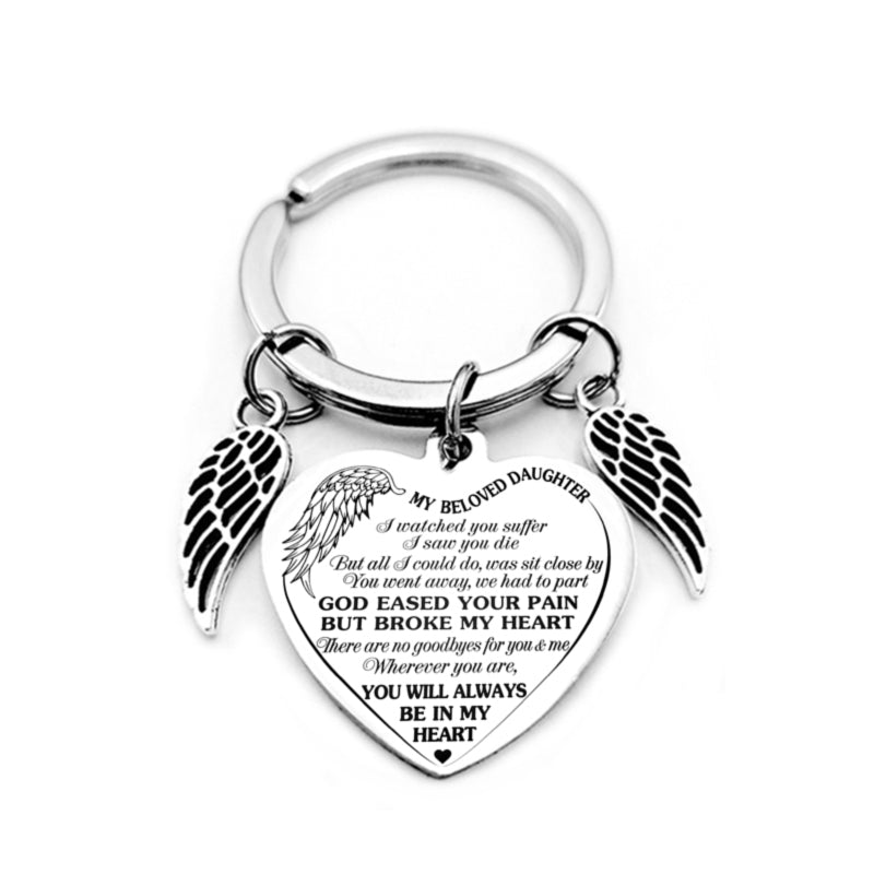 dad/mom "to my daughter" heart-shaped inspirational keychain with angel wings 30