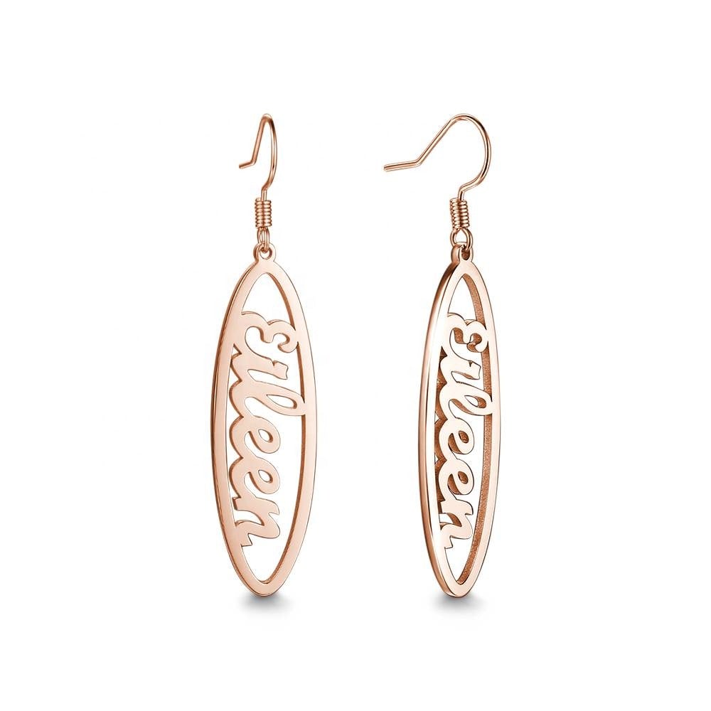 oval custom name ( 5 - 8 letters) earrings rose gold
