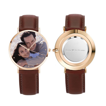 personalized 40mm photo watch with genuine leather strap (gift box included) brown strap / rose gold