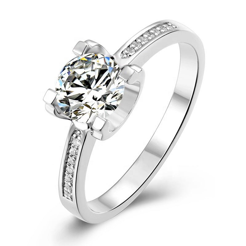 accent stones 4-prong setting s925 1ct moissanite diamond ring with cert. (box included)