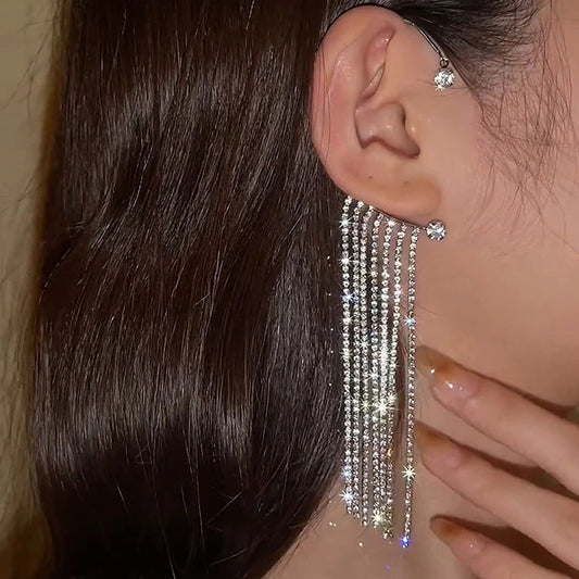 fashion shining tassel rhinestone ear cuff earrings