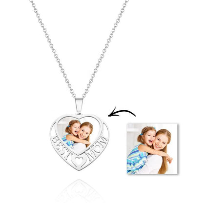 personalized heart-shaped picture pendant necklace for mother silver