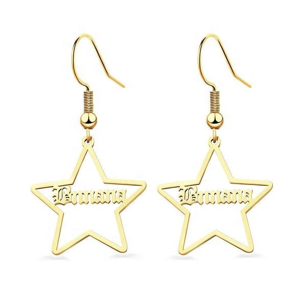star-shaped 18k gold filled custom name hook earrings gold