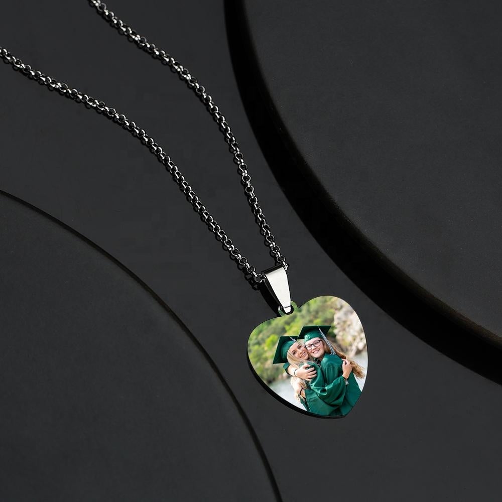 graduation double-sided heart custom photo necklace