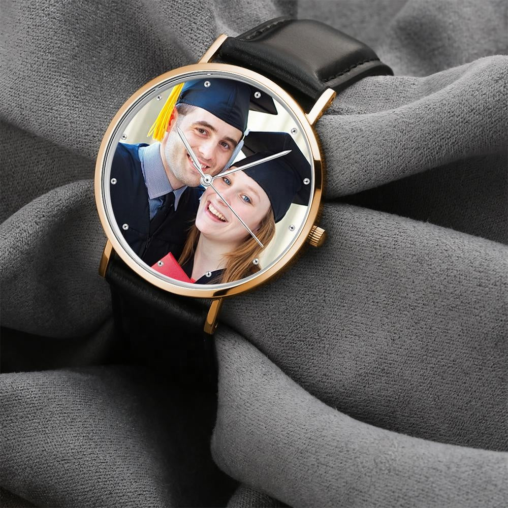 graduation custom watch gift souvenir with genuine leather strap (gift box included)