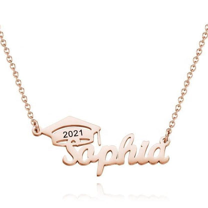 custom bachelor cap name necklace graduation gifts rose gold