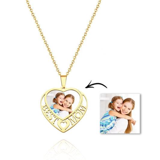 personalized heart-shaped picture pendant necklace for mother gold