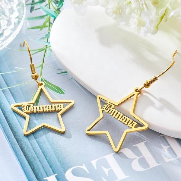 star-shaped 18k gold filled custom name hook earrings