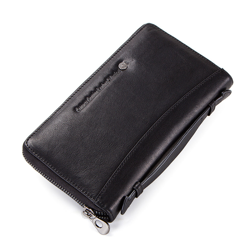 deluxe genuine leather multi-functional clutch wallet (can hold passport & phone) black