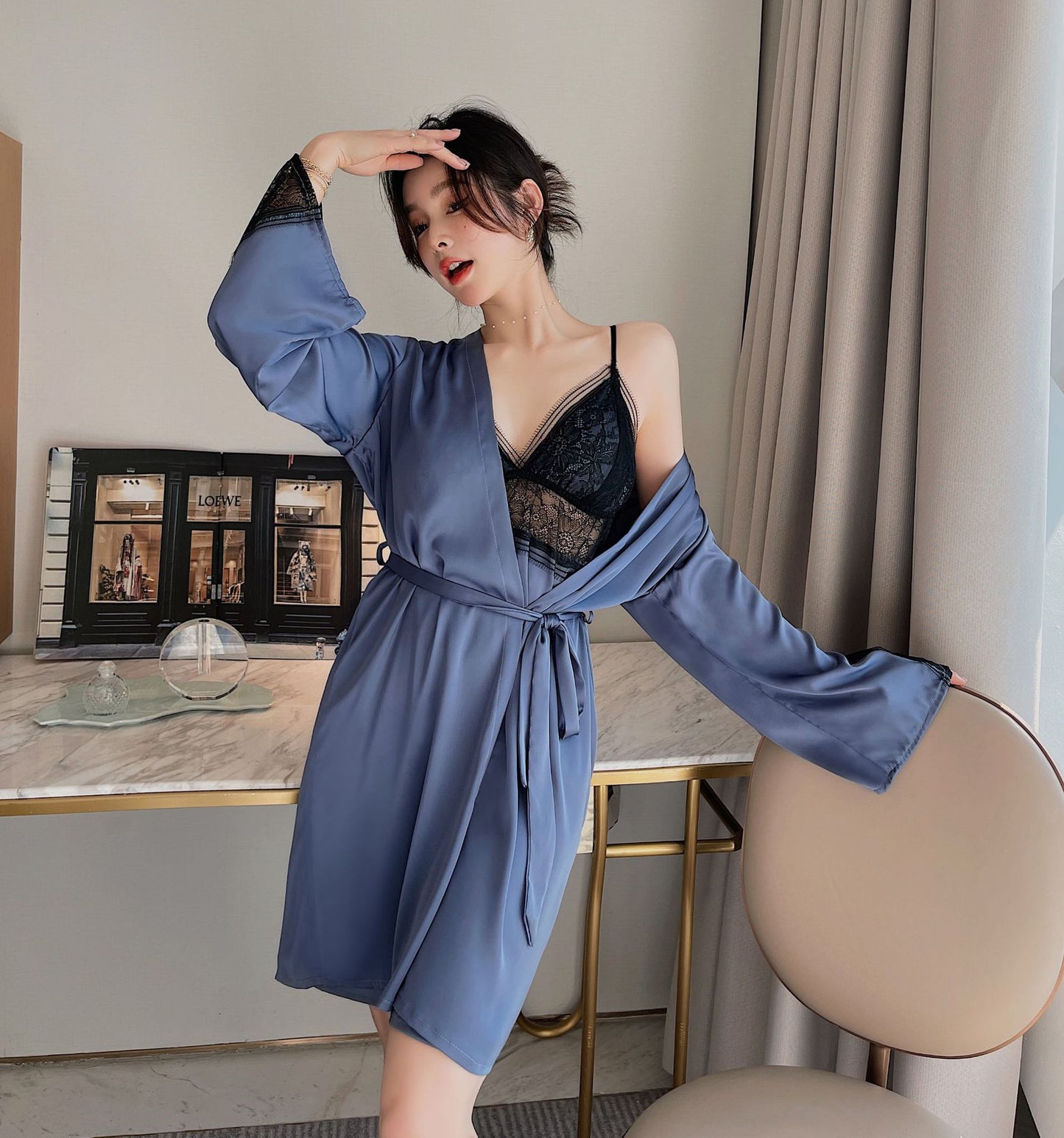2022 high-quality sexy 2 pcs nightgown & robe set