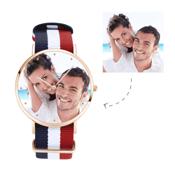 personalized unisex photo watch color nylon strap (gift box included) rose gold