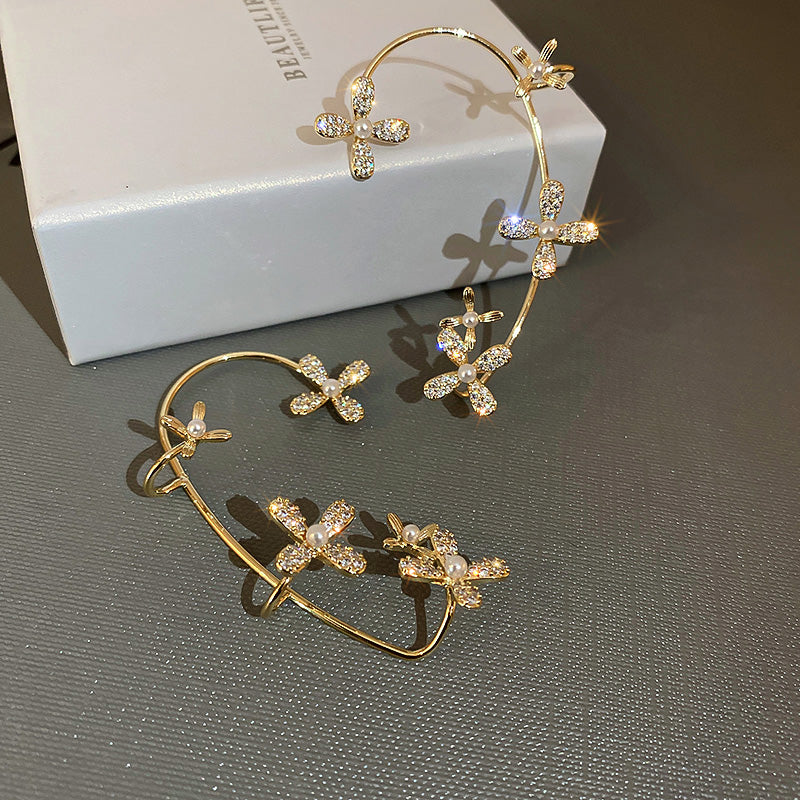 fashion gold plated flowers crystal ear cuff earring