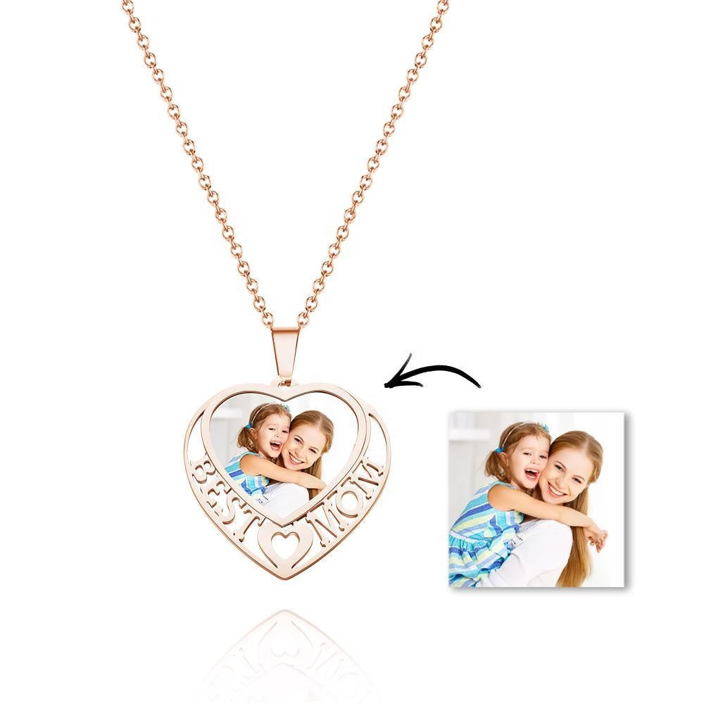 personalized heart-shaped picture pendant necklace for mother rose gold
