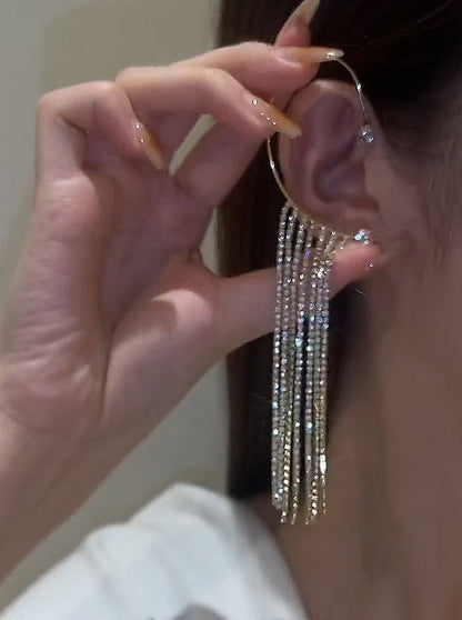 fashion shining tassel rhinestone ear cuff earrings gold