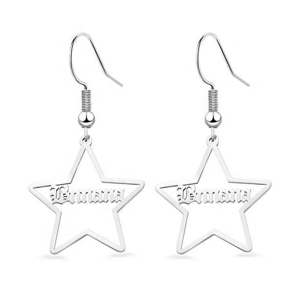 star-shaped 18k gold filled custom name hook earrings silver