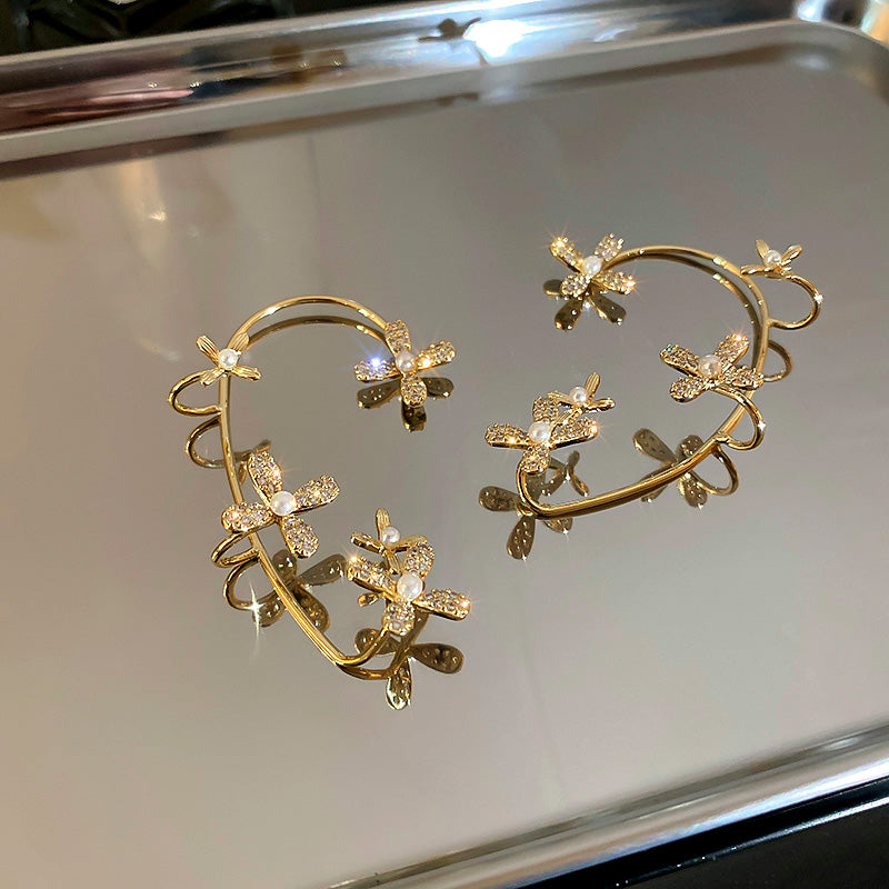 fashion gold plated flowers crystal ear cuff earring