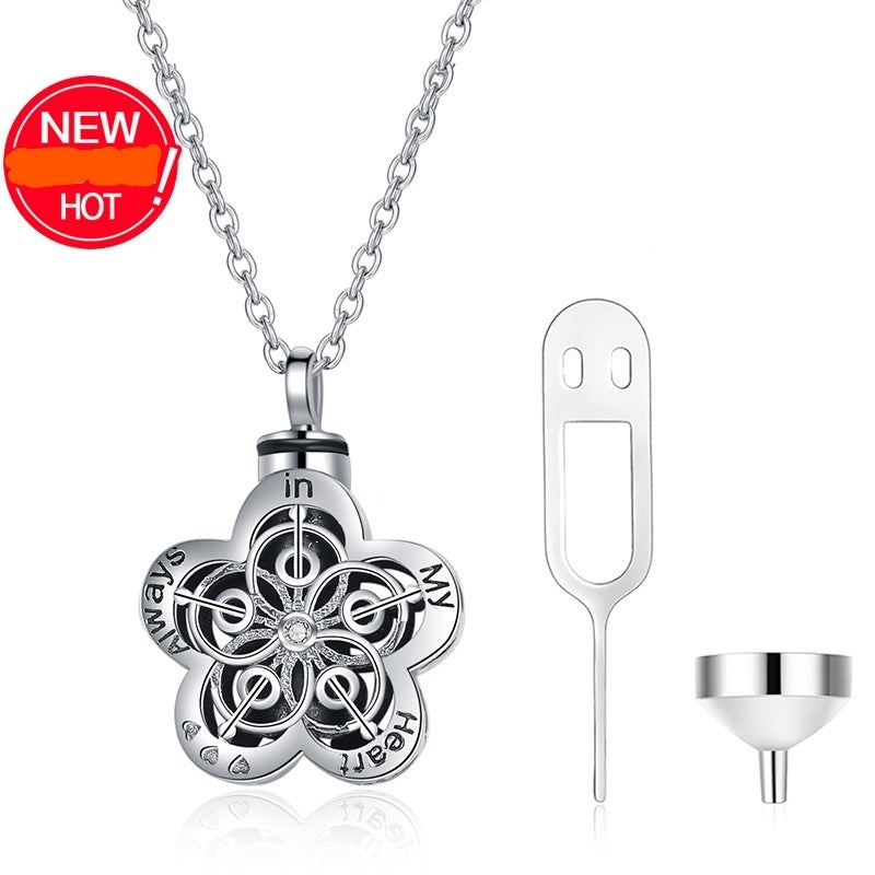 YFN S925 Hibiscus Urn Necklace Flower-Shape Cremation Jewelry Always In My Heart Memorial Pendant, for Pet Ashes Keepsake Hair Memorial Pendant, stay with me forever, memorial necklace