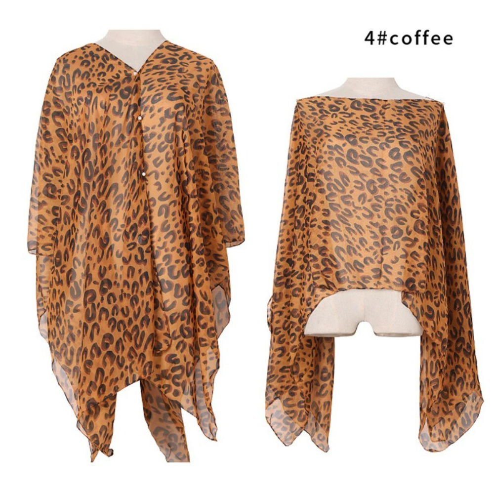 fashion leopard print chiffon multifunctional scarf / shawl coffee