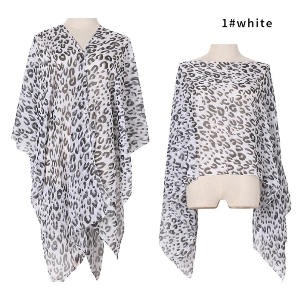 fashion leopard print chiffon multifunctional scarf / shawl white