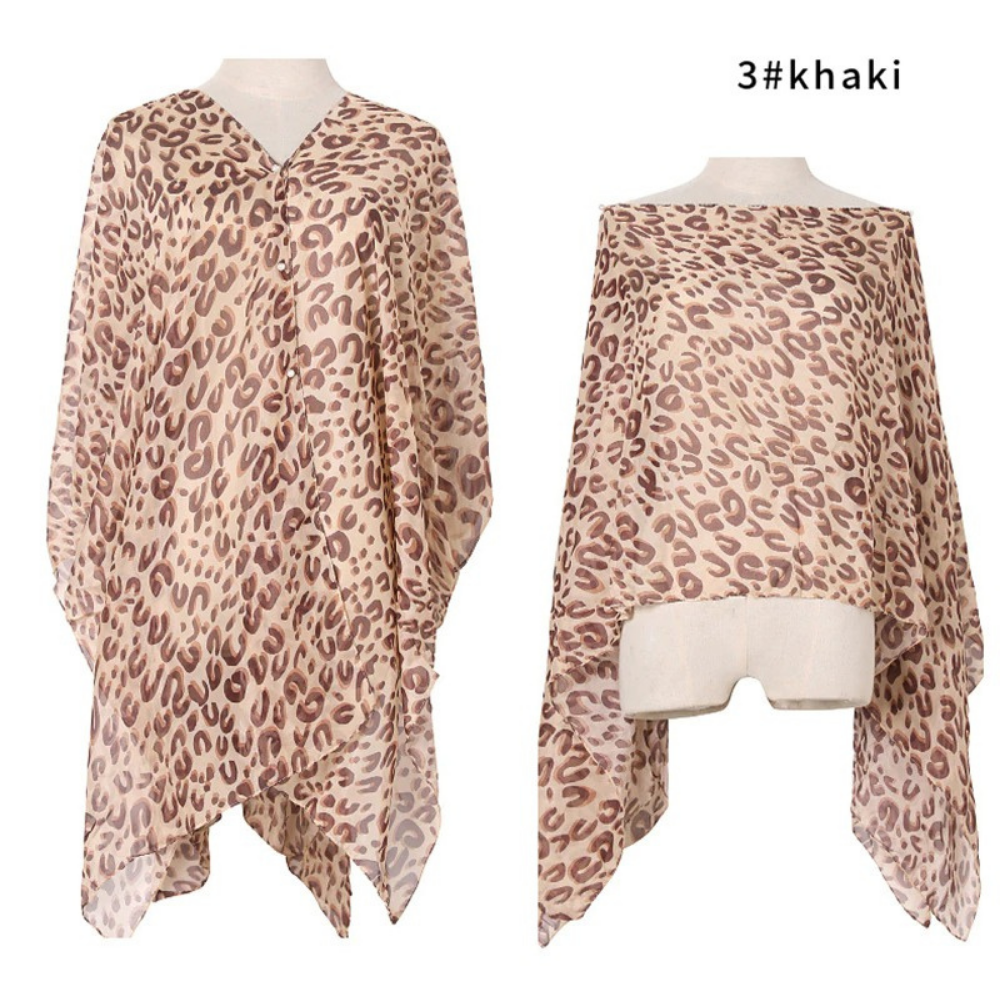 fashion leopard print chiffon multifunctional scarf / shawl khaki