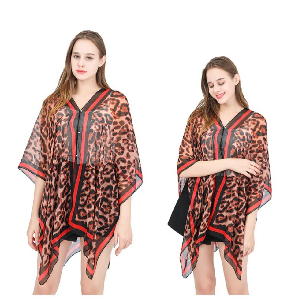leopard print with trim chiffon multifunctional scarf / shawl
