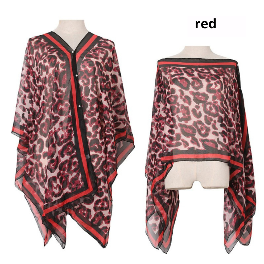 leopard print with trim chiffon multifunctional scarf / shawl red