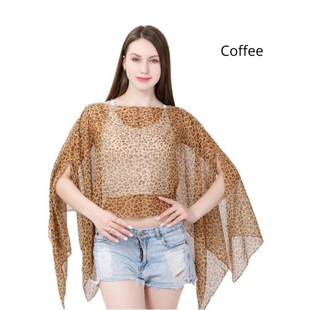 sexy leopard print chiffon multifunctional scarf / shawl coffee